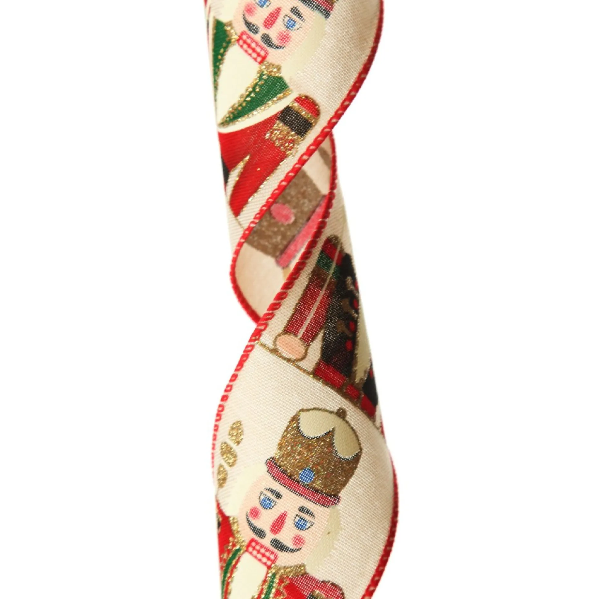 Red Nutcracker Print Christmas Ribbon with Wired Edge - 6.3cm Ribbons|