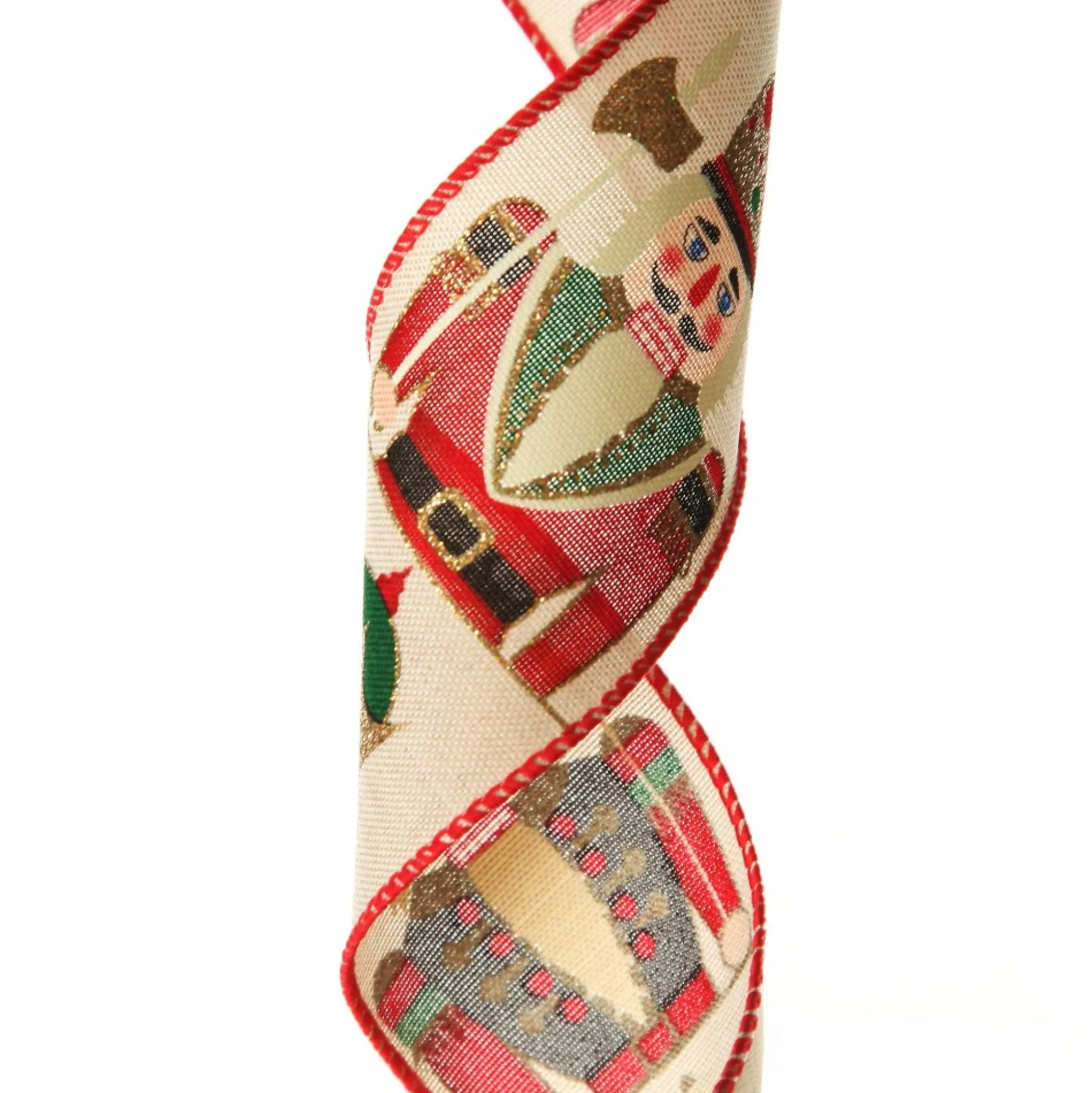 Red Nutcracker Print Christmas Ribbon with Wired Edge - 6.3cm Ribbons|