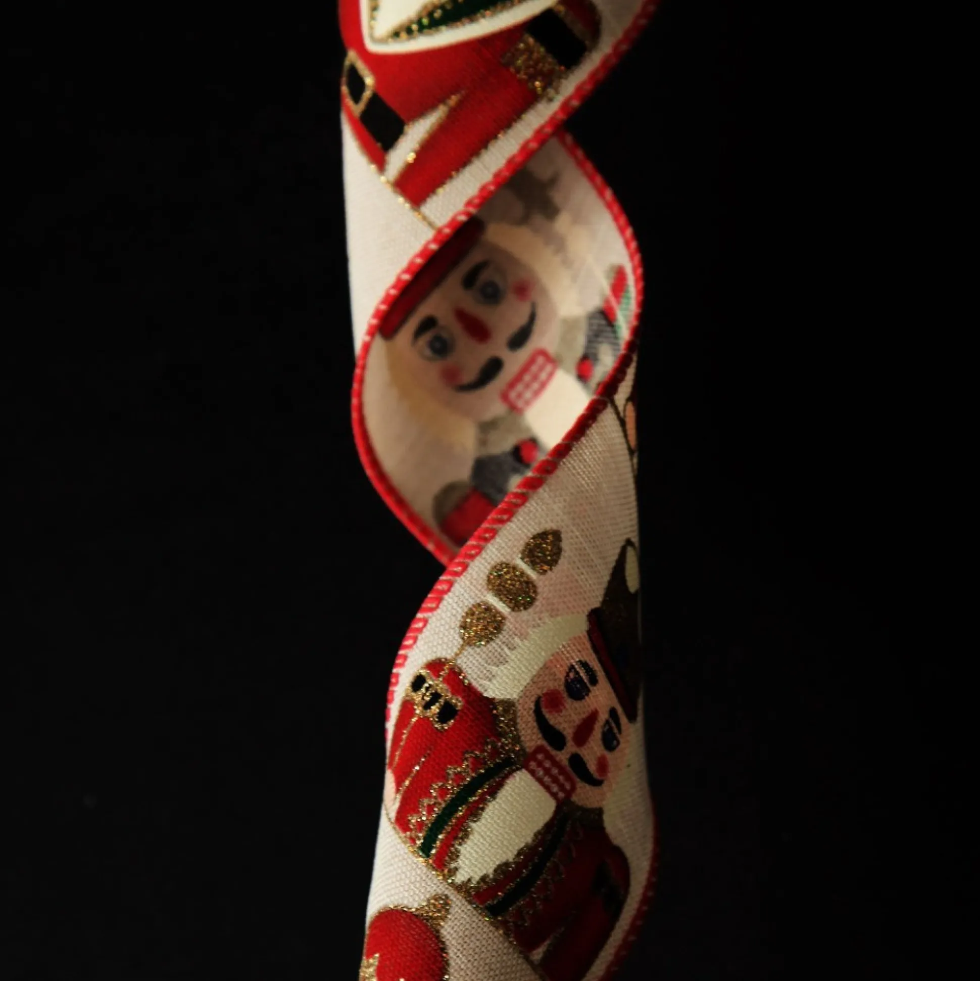 Red Nutcracker Print Christmas Ribbon with Wired Edge - 6.3cm Ribbons|