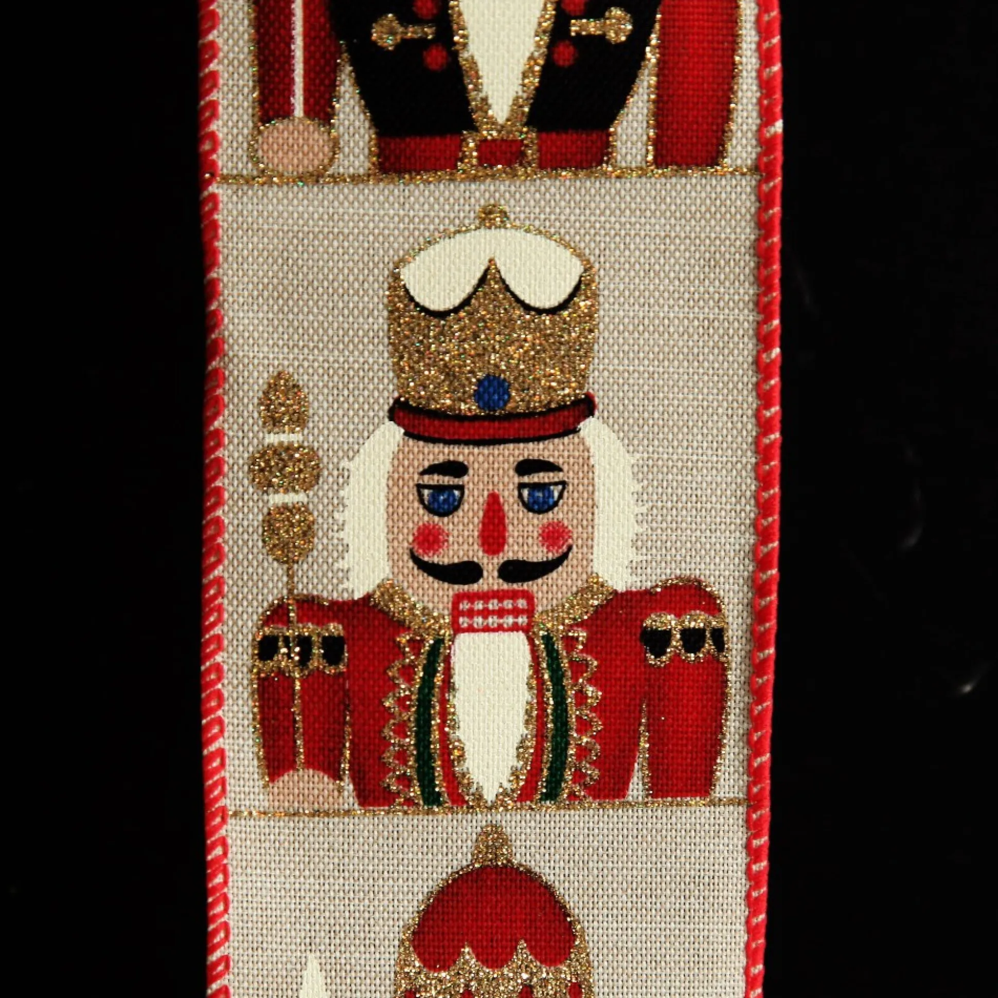 Red Nutcracker Print Christmas Ribbon with Wired Edge - 6.3cm Ribbons|