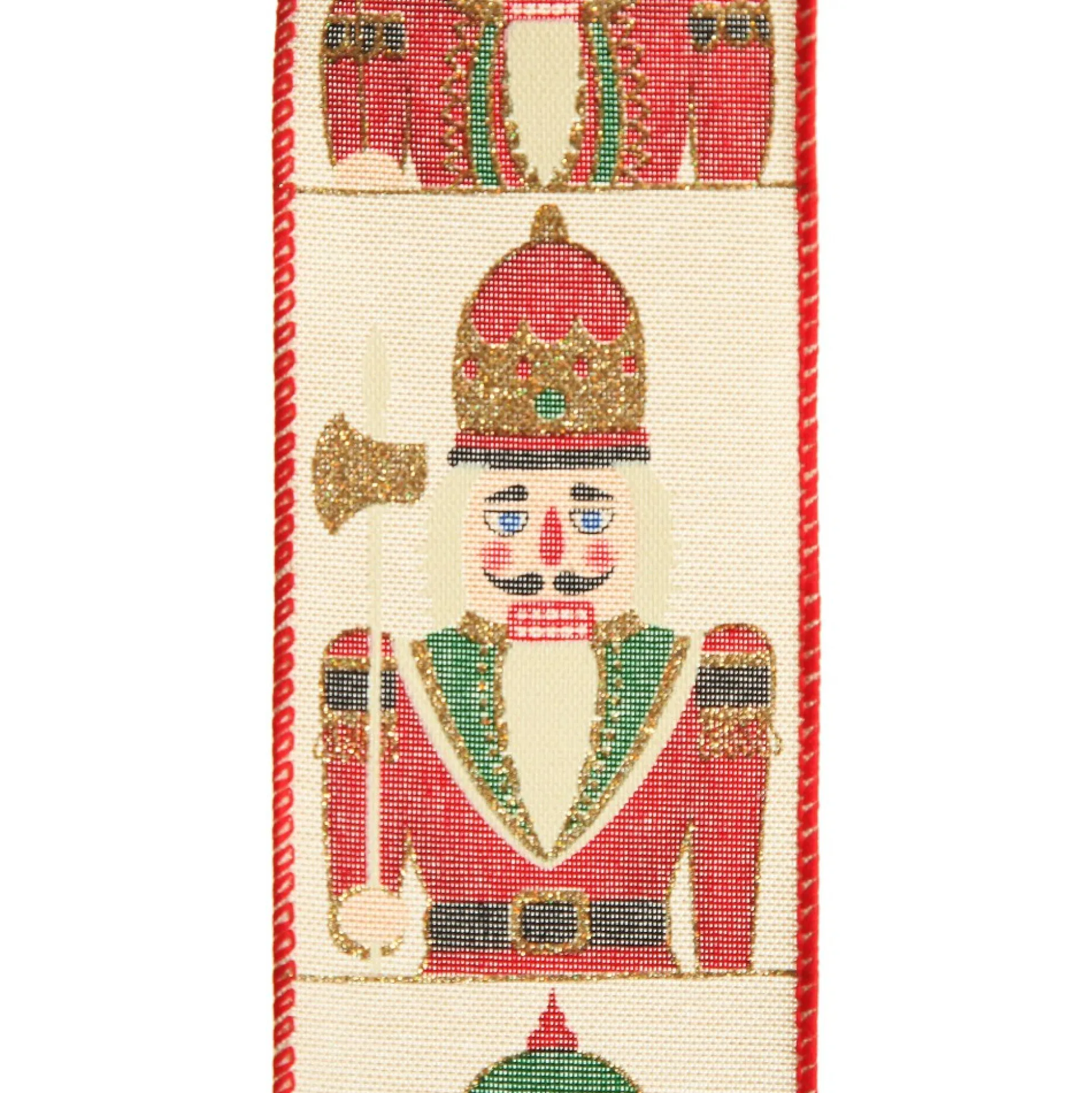 Red Nutcracker Print Christmas Ribbon with Wired Edge - 6.3cm Ribbons|