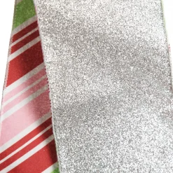 Red Pink Mint Peppermint Candy Stripe Christmas Wired Ribbon Garland Tree Garlands|