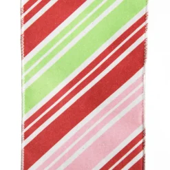 Red Pink Mint Peppermint Candy Stripe Christmas Wired Ribbon Garland Tree Garlands|