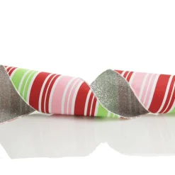 Red Pink Mint Peppermint Candy Stripe Christmas Wired Ribbon Garland Tree Garlands|