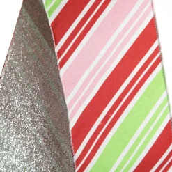 Red Pink Mint Peppermint Candy Stripe Christmas Wired Ribbon Garland Tree Garlands|