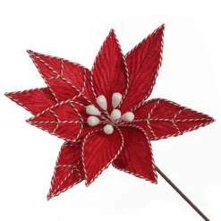 Red Poinsettia Flower Stem with Twine Trim Christmas Flowers|