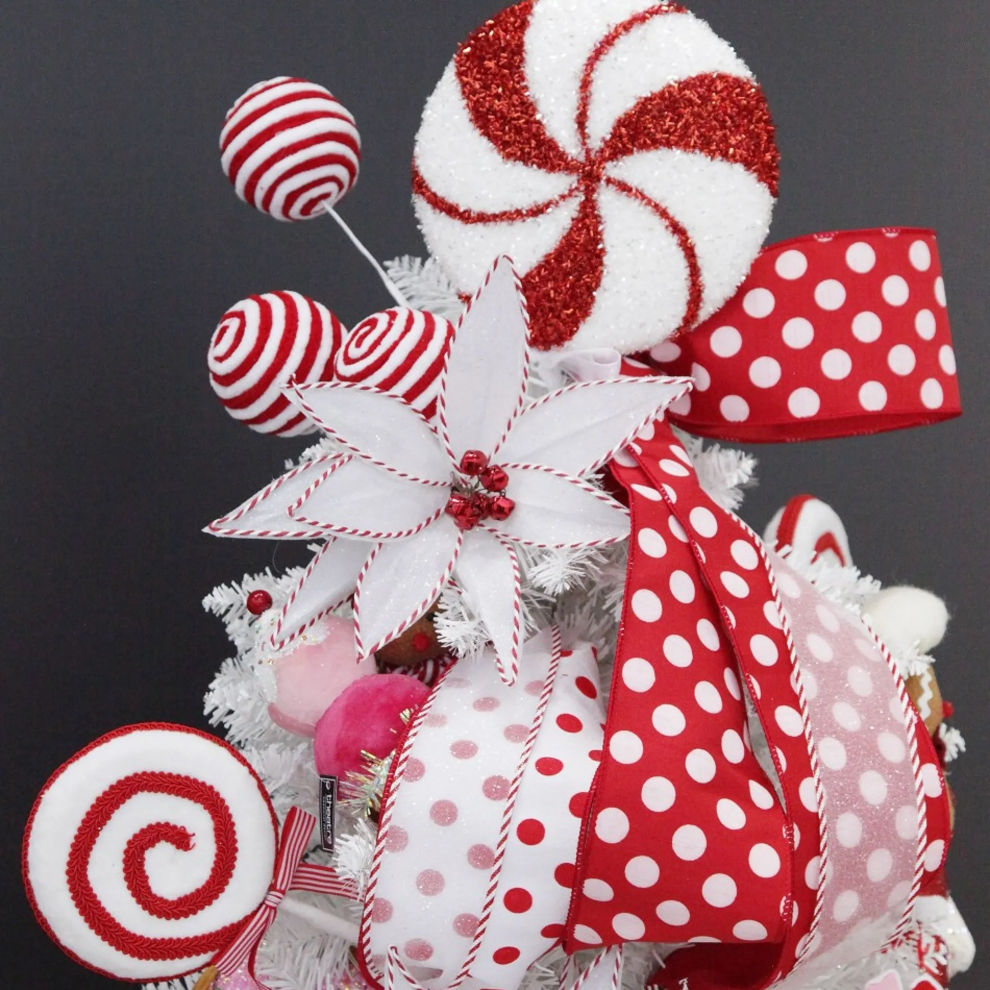 Red Satin Christmas Ribbon Garland with White Dots Tree Garlands|