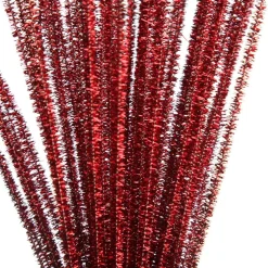 Red Tinsel Chenille Stem Pipe Cleaners - Pack of 45 Christmas Craft Supplies|