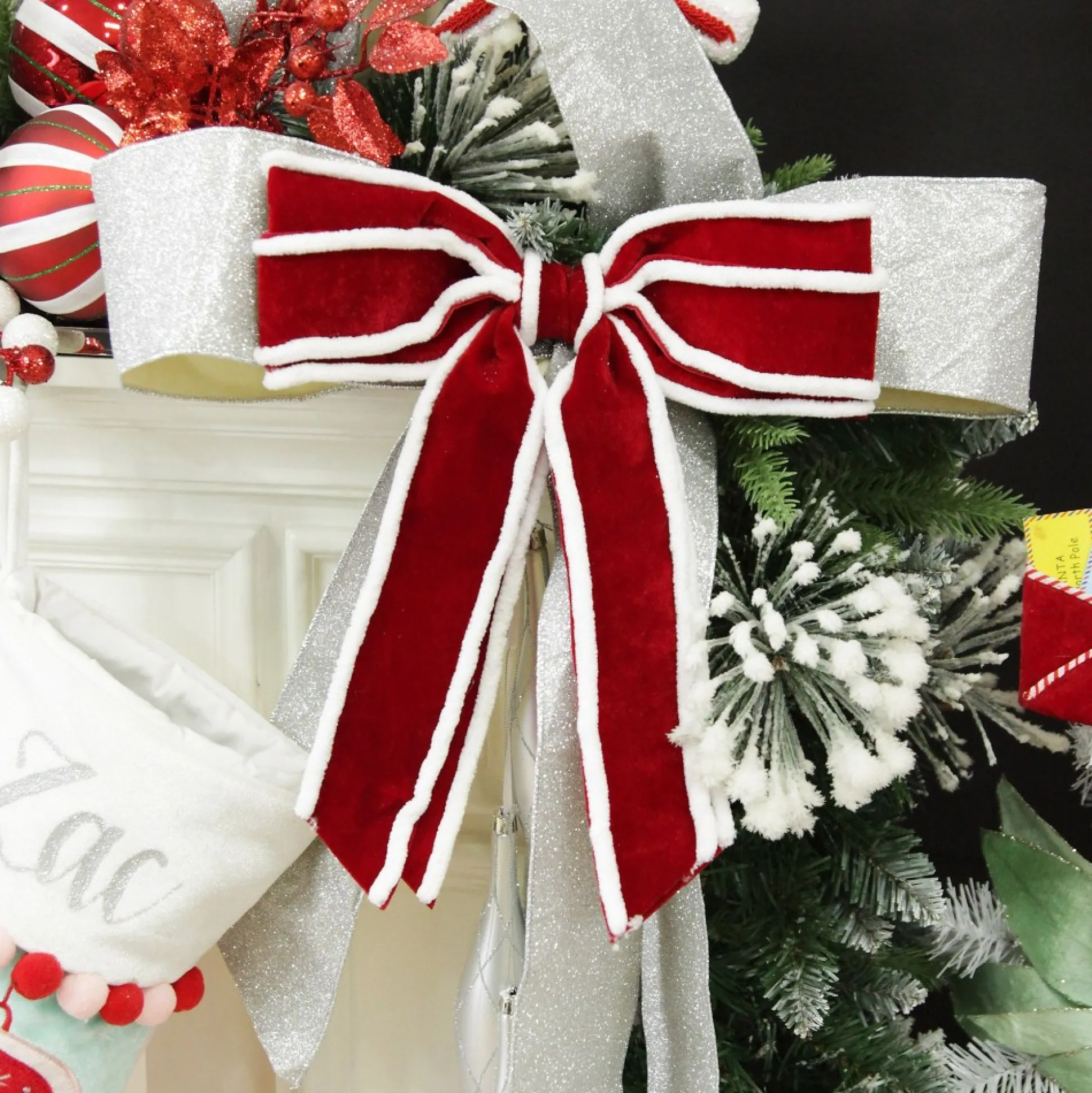 Red Velvet Christmas Bow with Fur Trim Christmas Bells And Bows|