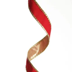 Red Velvet Gold Trim Wired Christmas Ribbon Ribbons|