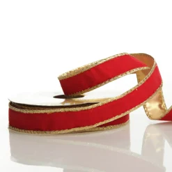 Red Velvet Gold Trim Wired Christmas Ribbon Ribbons|