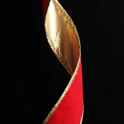 Red Velvet Gold Trim Wired Christmas Ribbon Ribbons|