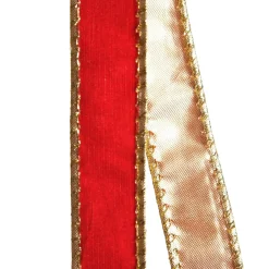 Red Velvet Gold Trim Wired Christmas Ribbon Ribbons|