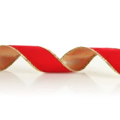 Red Velvet Gold Trim Wired Christmas Ribbon Ribbons|