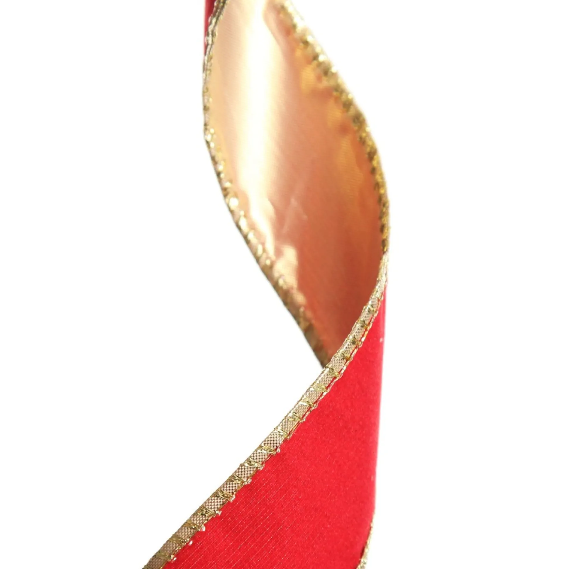 Red Velvet Gold Trim Wired Christmas Ribbon Ribbons|
