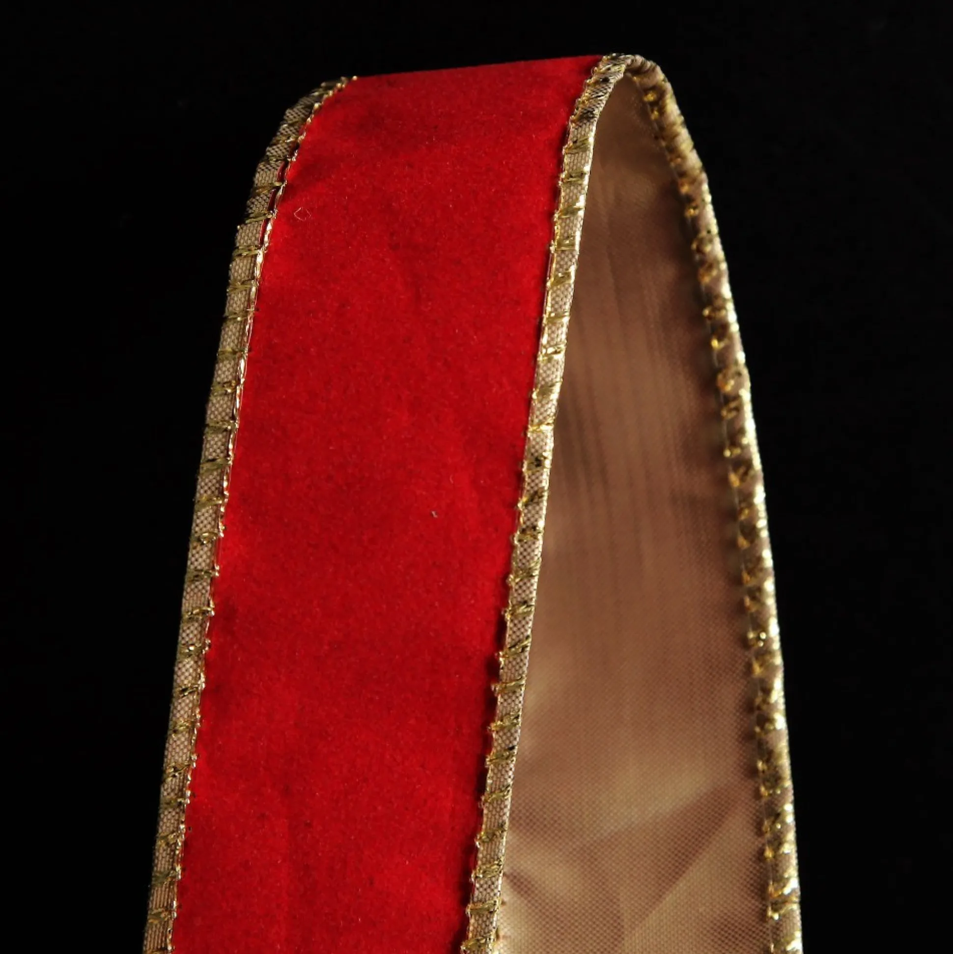 Red Velvet Gold Trim Wired Christmas Ribbon Ribbons|