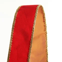 Red Velvet Gold Trim Wired Christmas Ribbon Ribbons|