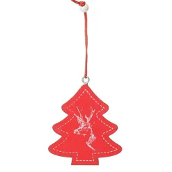 Red Vintage Deer Stamped Christmas Decorations - Set of 6 Christmas Tree Decorations|