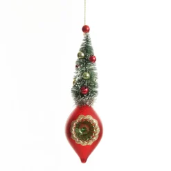 Red Vintage Glass Christmas Finial with Tree Christmas Tree Decorations|