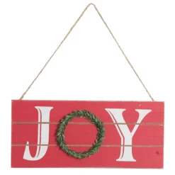 Red Wood Hanging Christmas Joy Plaque Wall Hangings And Signs|