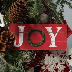 Red Wood Hanging Christmas Joy Plaque Wall Hangings And Signs|