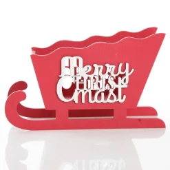 Red Wooden Sleigh with Merry Christmas Christmas Ornaments|