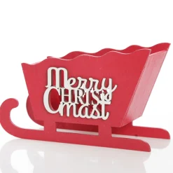 Red Wooden Sleigh with Merry Christmas Christmas Ornaments|