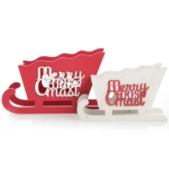 Red Wooden Sleigh with Merry Christmas Christmas Ornaments|
