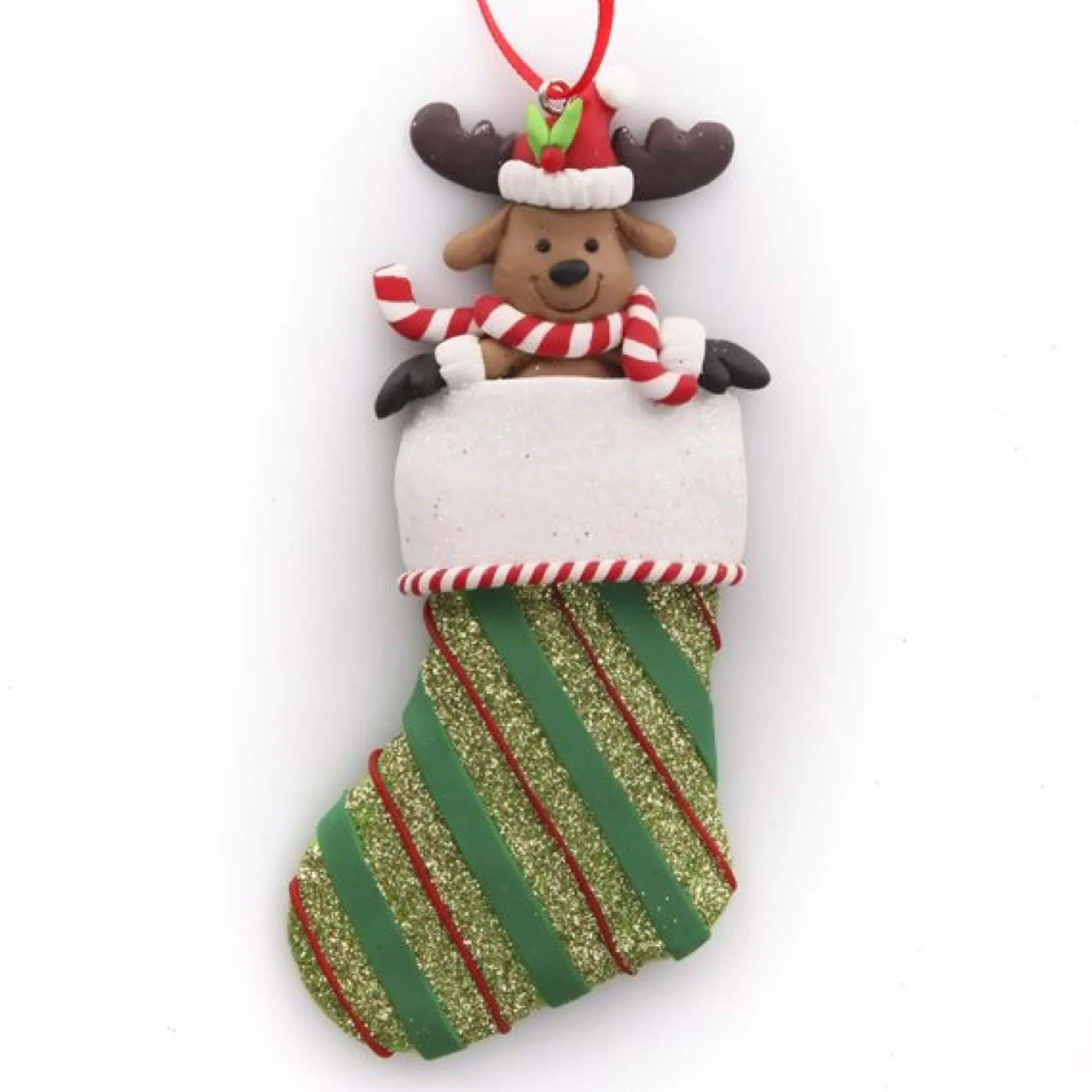 Reindeer in Glitter Stocking Decoration Personalised Decorations|