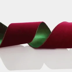 Reversible Dark Red Velvet and Green Satin Wired Christmas Ribbon Garland Tree Garlands|