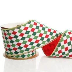 Reversible Red White Green Harlequin Pattern Wired Christmas Ribbon Garland Tree Garlands|