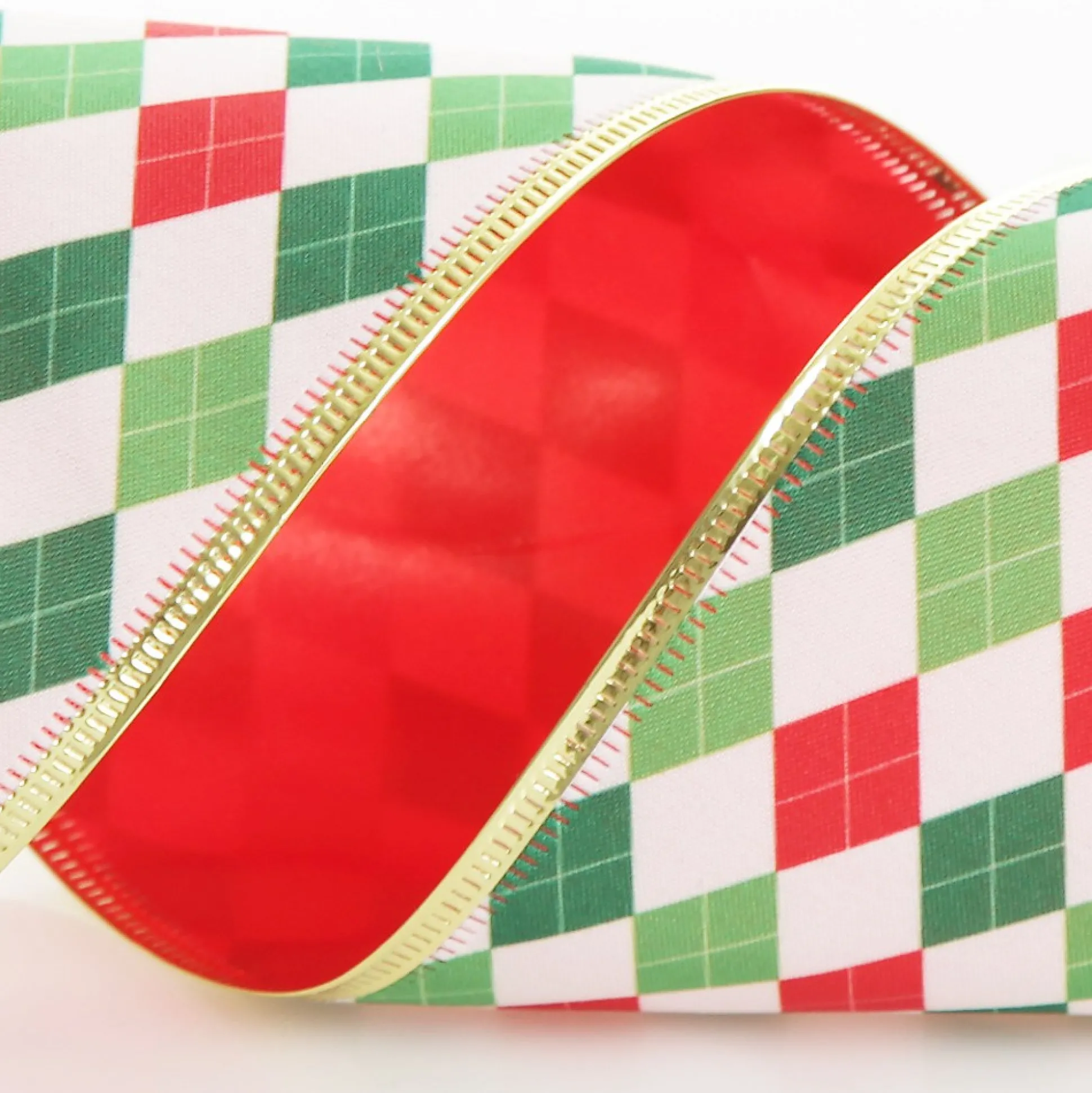 Reversible Red White Green Harlequin Pattern Wired Christmas Ribbon Garland Tree Garlands|