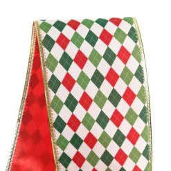 Reversible Red White Green Harlequin Pattern Wired Christmas Ribbon Garland Tree Garlands|