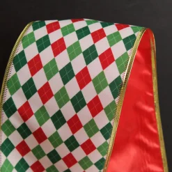 Reversible Red White Green Harlequin Pattern Wired Christmas Ribbon Garland Tree Garlands|