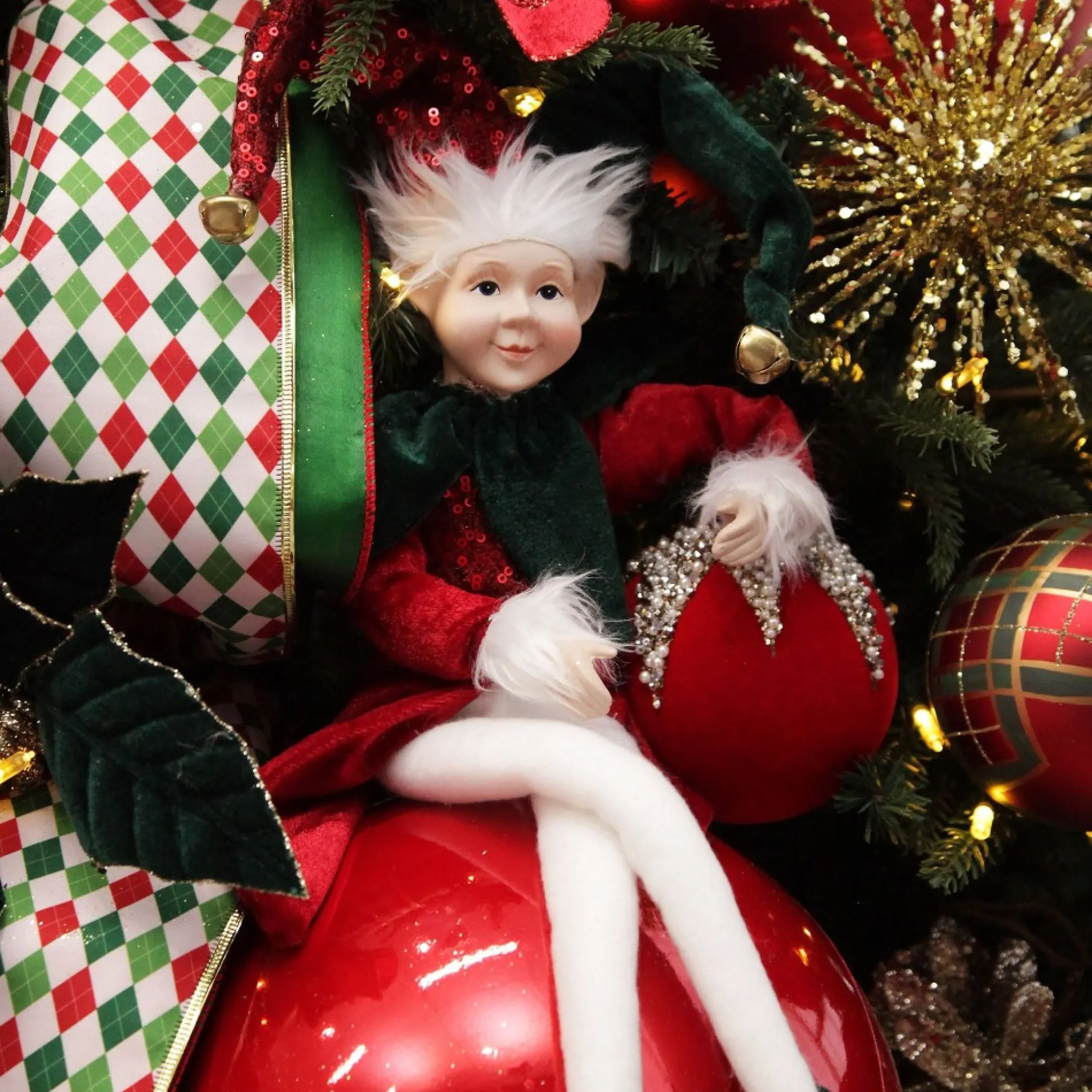 Reversible Red White Green Harlequin Pattern Wired Christmas Ribbon Garland Tree Garlands|