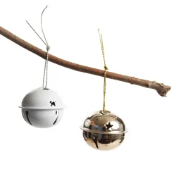 Rose Gold and White 4cm Jingle Bell Decorations - Box of 12 Christmas Bells And Bows|