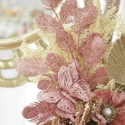 Rose Gold Glitter Feathers with Butterfly Spray Pick Christmas Sprays|