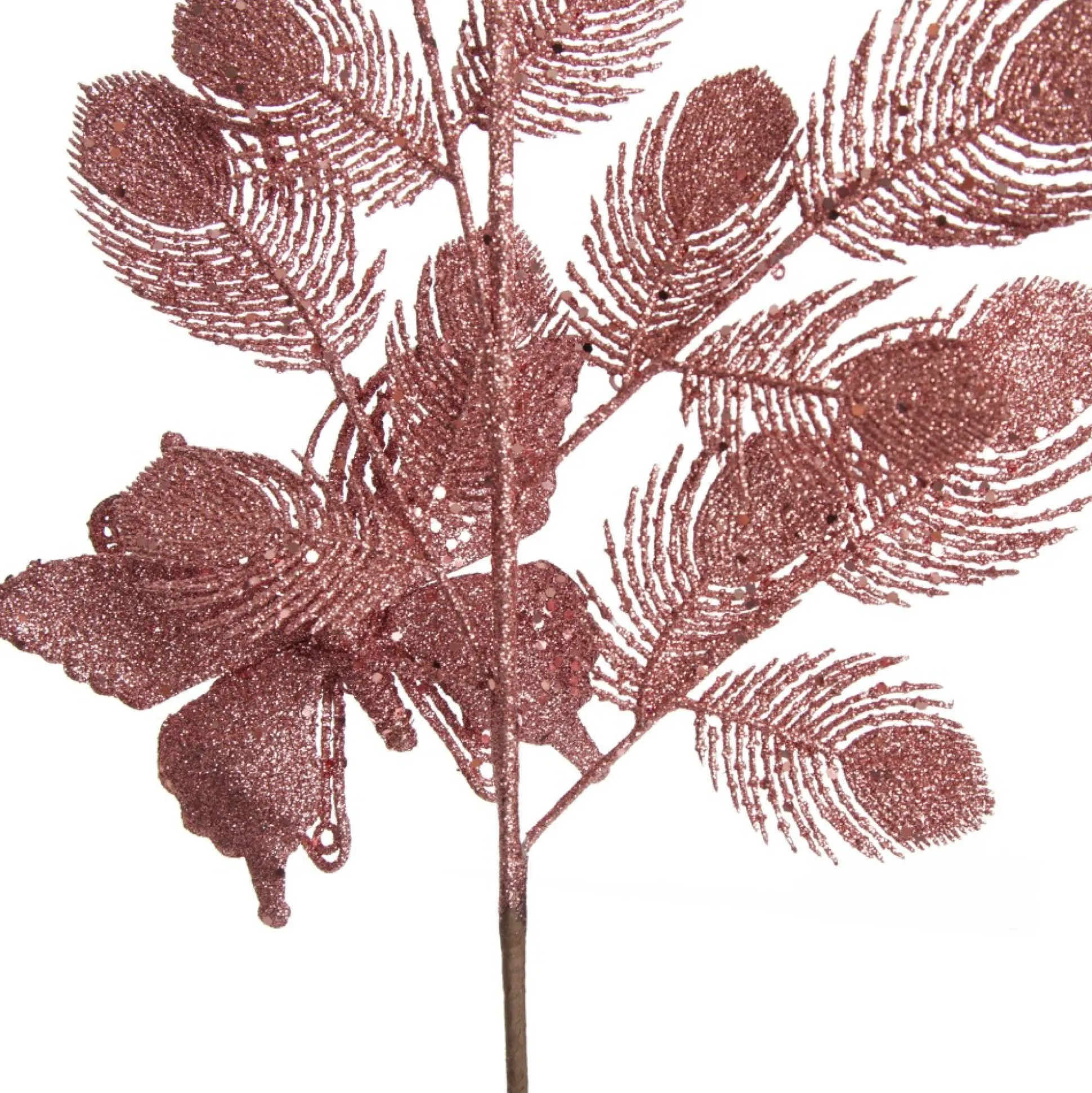 Rose Gold Glitter Feathers with Butterfly Spray Pick Christmas Sprays|