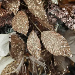 Rose Gold Glitter Leaf Spray with Sequin Tips Christmas Sprays|