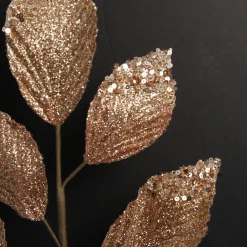 Rose Gold Glitter Leaf Spray with Sequin Tips Christmas Sprays|