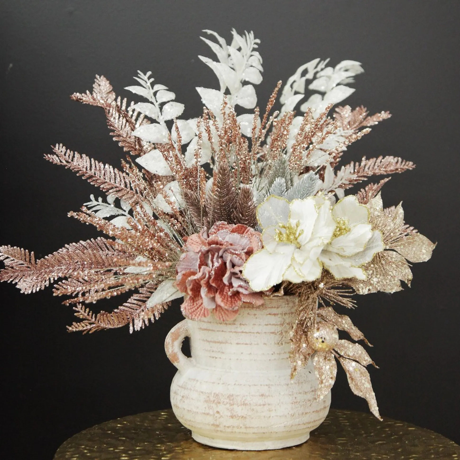 Rose Gold Sequin Leaves and Spike Spray Christmas Sprays|