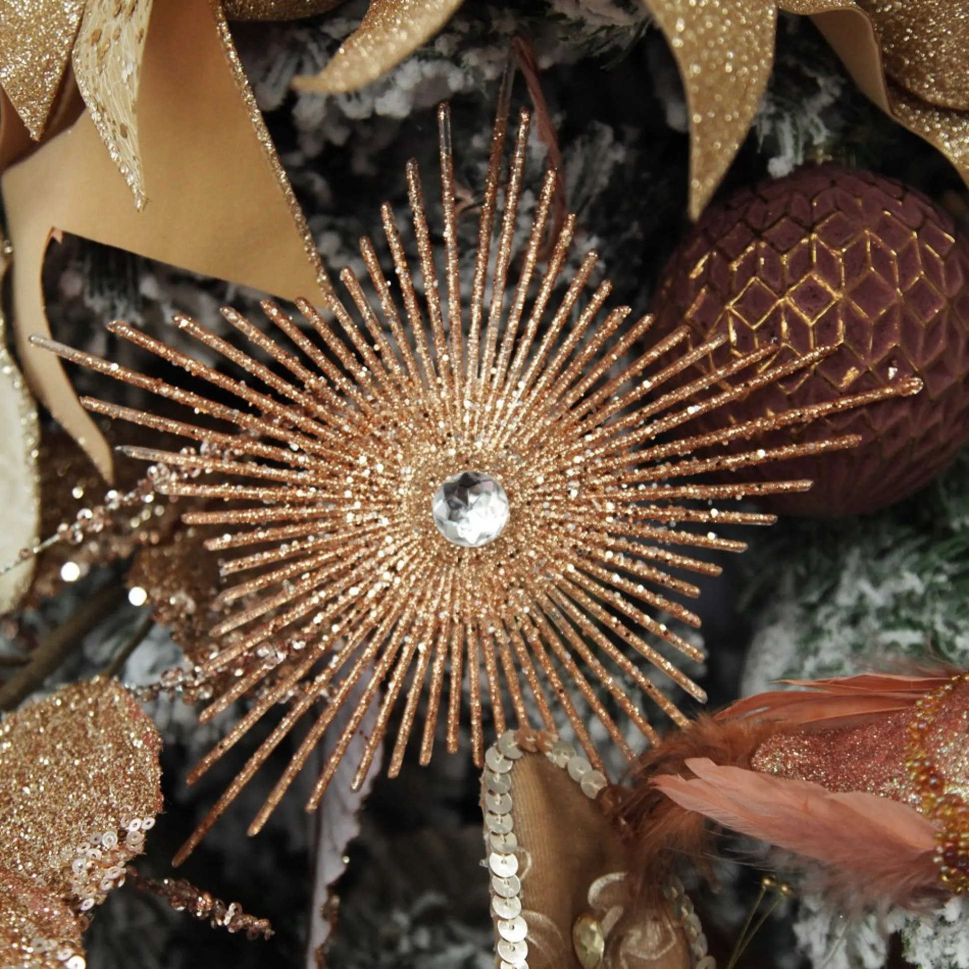 Rose Gold Starburst Tree Decoration Snowflakes And Stars|