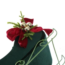 Royal Green Velvet Sleigh with Red Bow Christmas Ornaments|