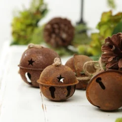 Rusted Bell Decorations 8cm - Set of 2 Christmas Bells And Bows|