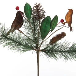 Rusted Tin Bird, Pinecone and Red Berry Pick Christmas Pick|