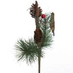 Rusted Tin Bird, Pinecone and Red Berry Pick Christmas Pick|