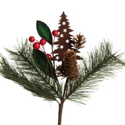 Rusted Tin Tree, Pinecone and Red Berry Pick Christmas Pick|