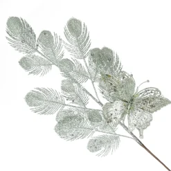 Sage Glitter Feathers with Butterfly Spray Pick Christmas Sprays|