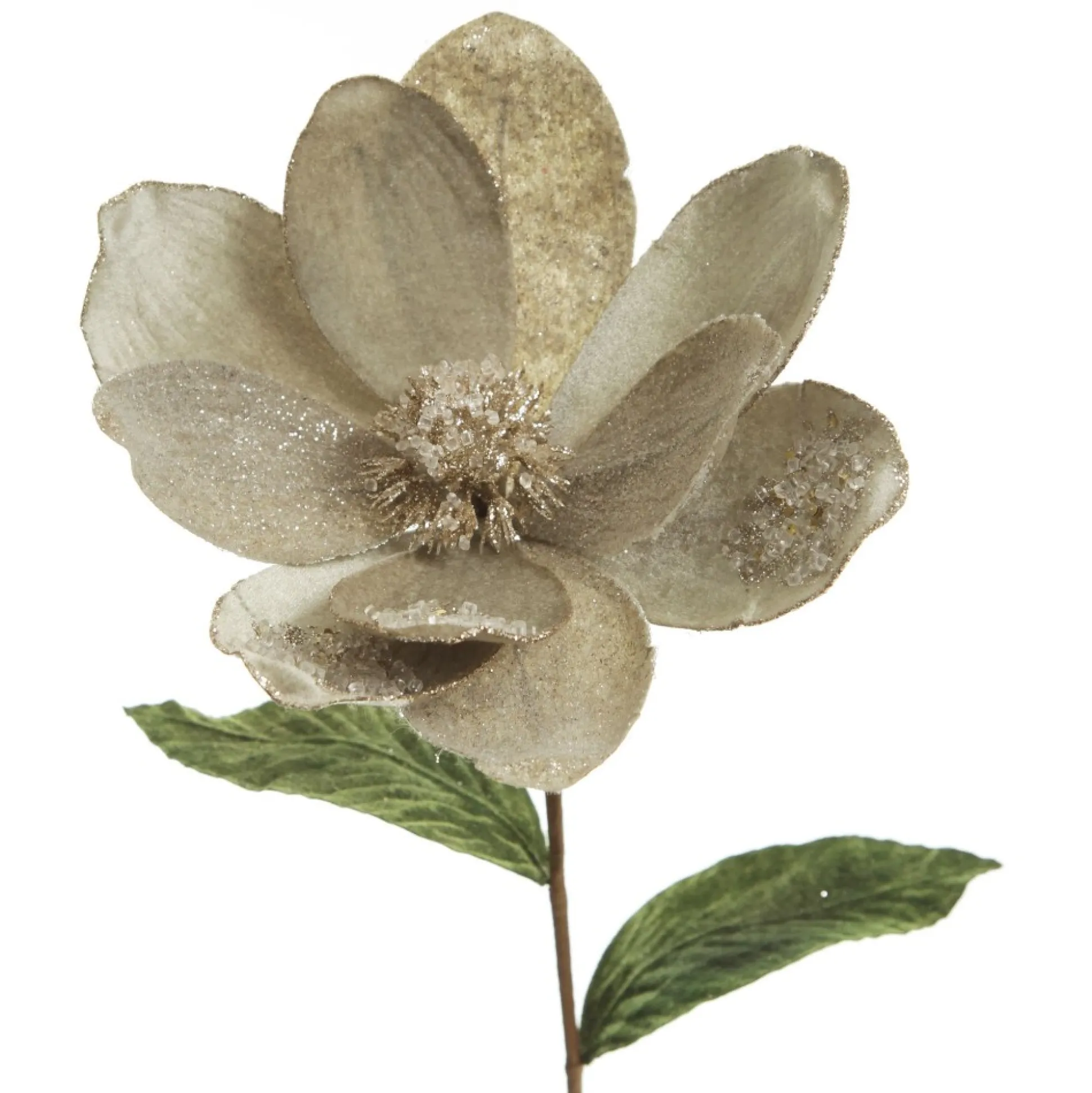 Sage Mixed Petal Magnolia Flower Stem with Beads Christmas Flowers|