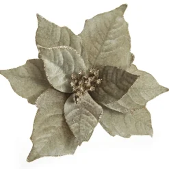 Sage Velvet Poinsettia Flower Clip Glitter Trim Christmas Flowers|
